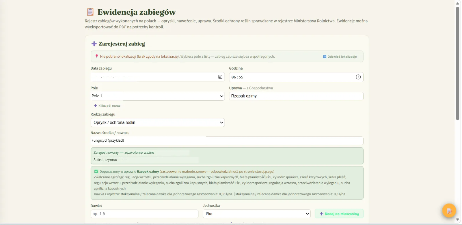 Ewidencja zabiegów polowych gotowa do dokumentacji